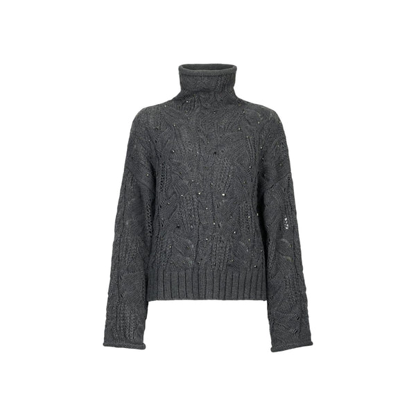 Dolcevita Donna grigio con pietre gioiello davanti 