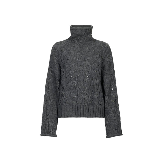 Dolcevita Donna grigio con pietre gioiello davanti