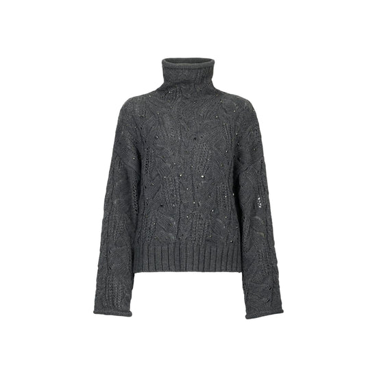 Dolcevita Donna grigio con pietre gioiello davanti 