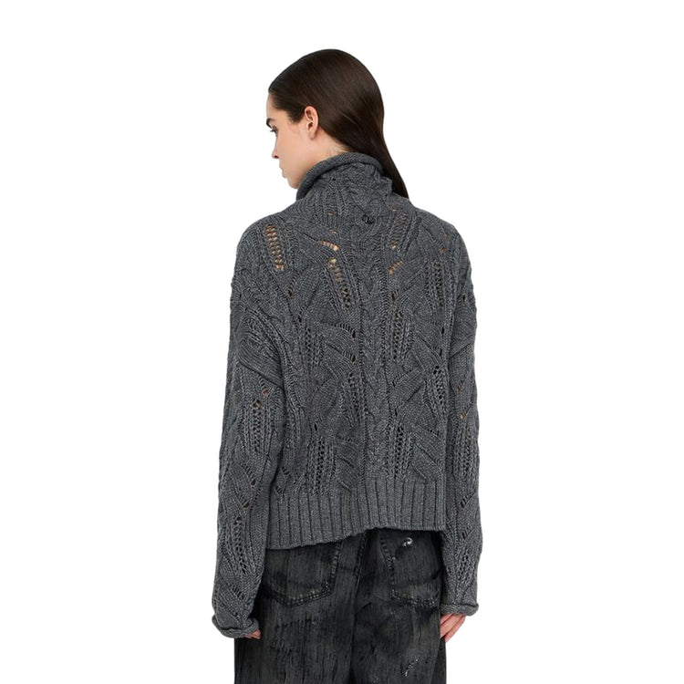 Dolcevita Donna grigio con pietre gioiello davanti modella retro