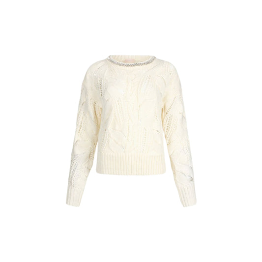 Maglione Donna traforato con gioiello al collo Bianco