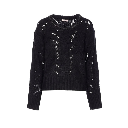 Maglione Donna traforato con gioiello al collo Nero