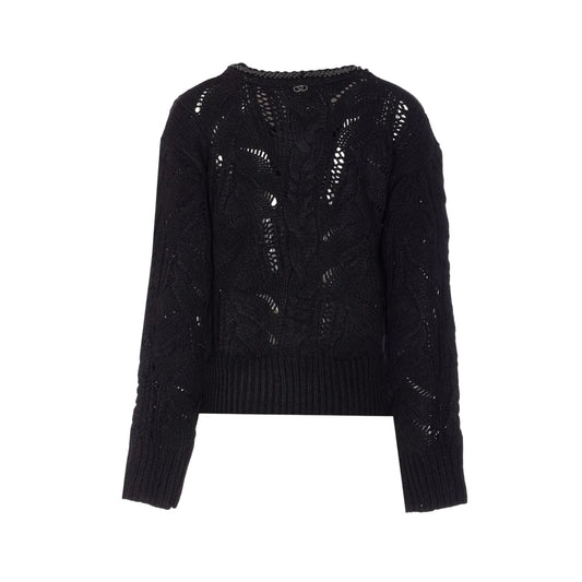 Maglione Donna traforato con gioiello al collo Nero retro