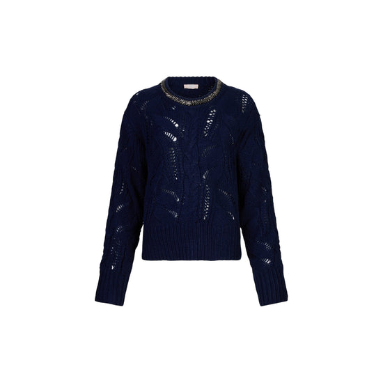 Maglione Donna traforato con gioiello al collo Blu