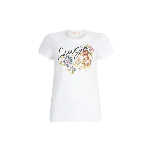 T-shirt Donna con stampa floreale, strass, logo