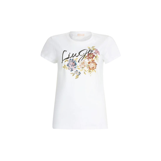 T-shirt Donna con stampa floreale, strass, logo