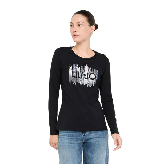 T-shirt Donna a maniche lunghe Nero modella frontale