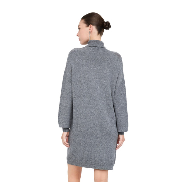 Abito Donna in maglia con micro paillettes Grigio modella retro