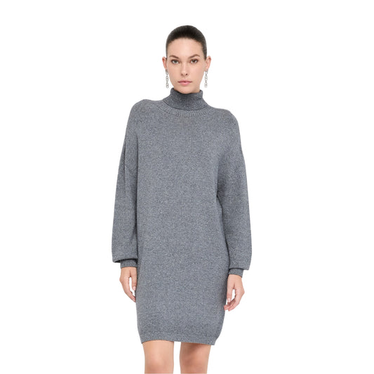 Abito Donna in maglia con micro paillettes Grigio modella frontale