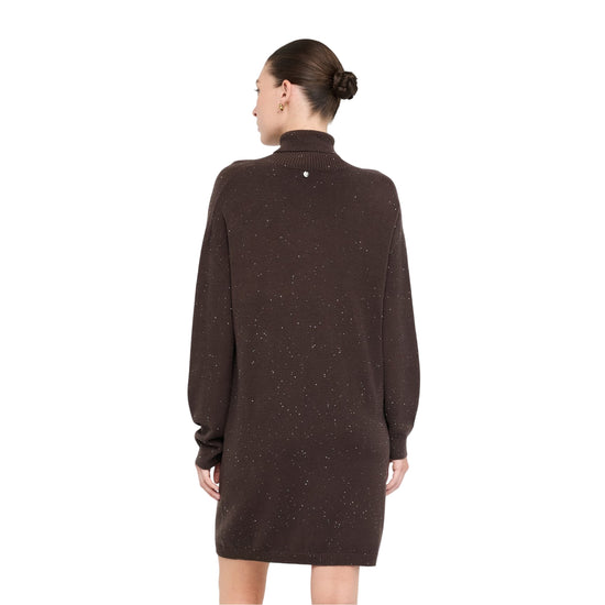 Abito Donna in maglia con micro paillettes Marrone modella retro