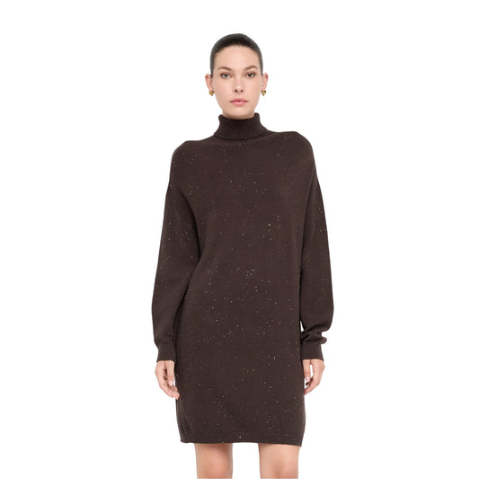 Abito Donna in maglia con micro paillettes Marrone modella frontale