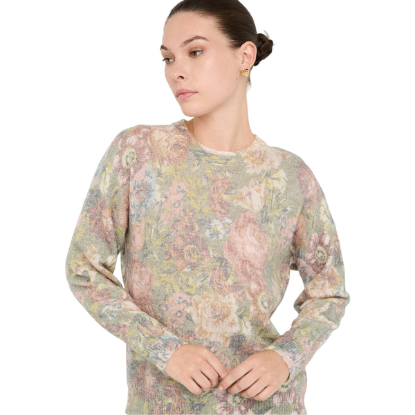 Maglia Donna in lana e alpaca floreale modella frontale ravvicinata