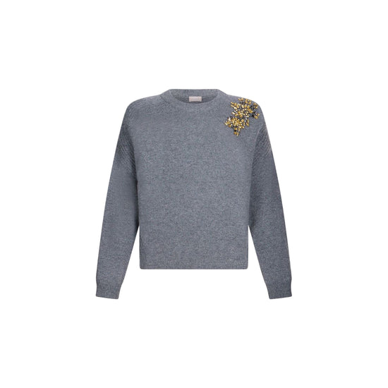 Maglia Donna in lana grigia con ricamo gioiello