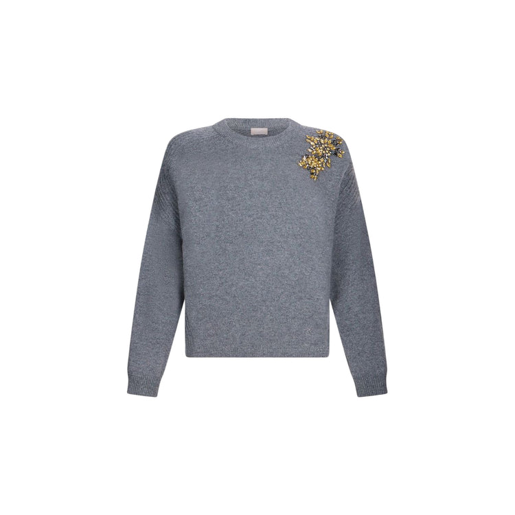 Maglia Donna in lana grigia con ricamo gioiello