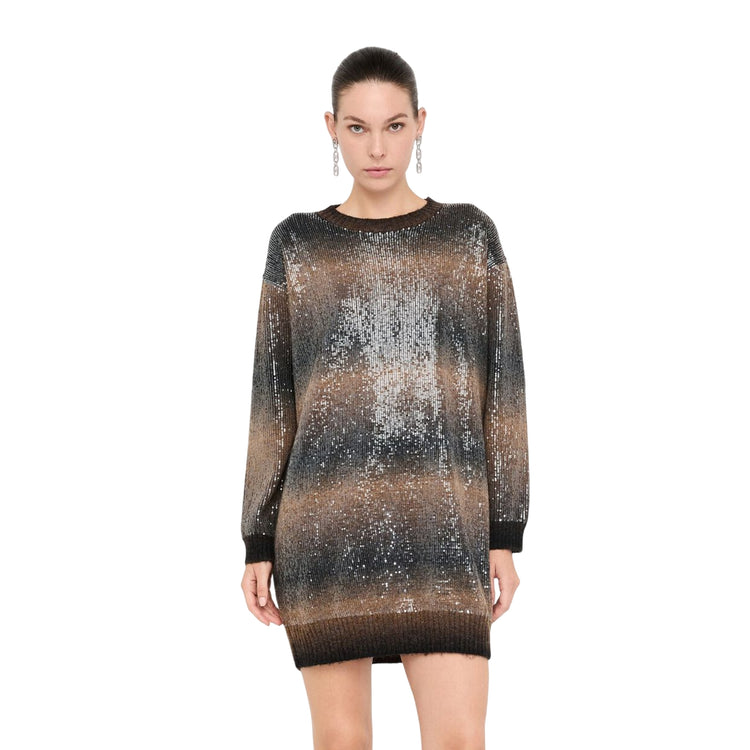 Abito corto Donna sfumato con paillettes modella frontale