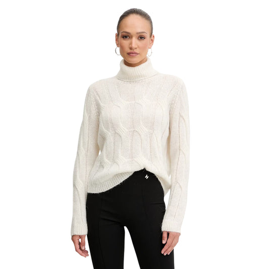 Maglione Donna con motivo intrecciato Bianco modella frontale