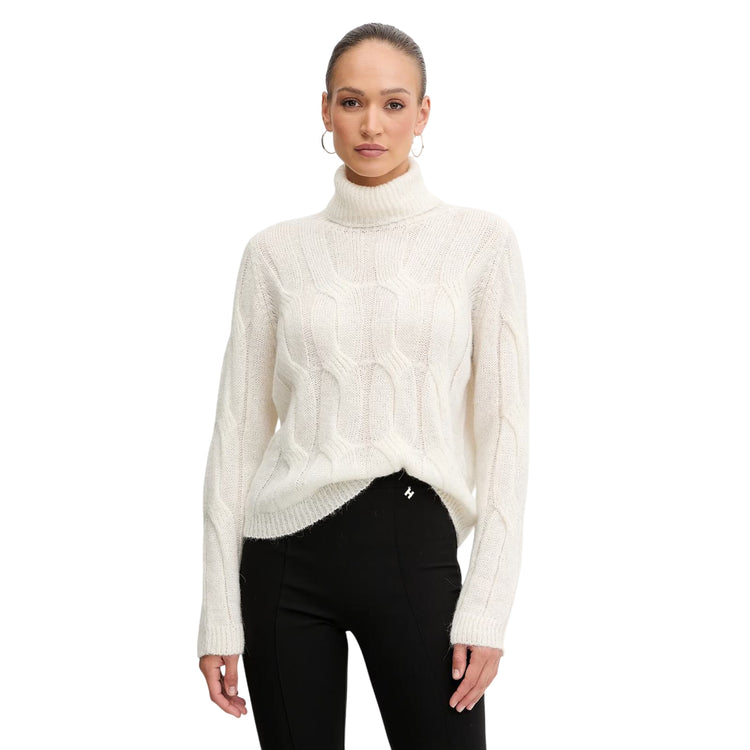 Maglione Donna con motivo intrecciato Bianco modella frontale