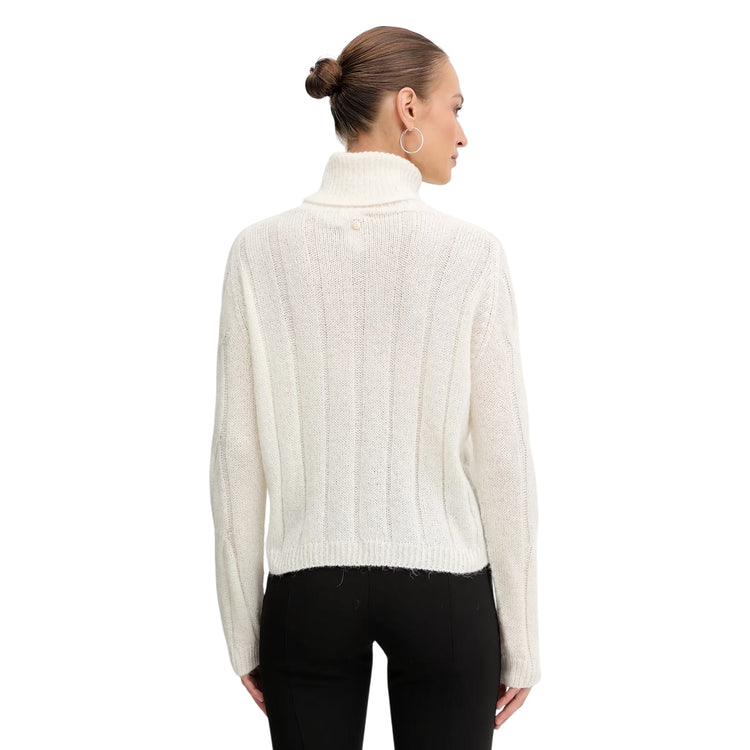 Maglione Donna con motivo intrecciato Bianco modella retro