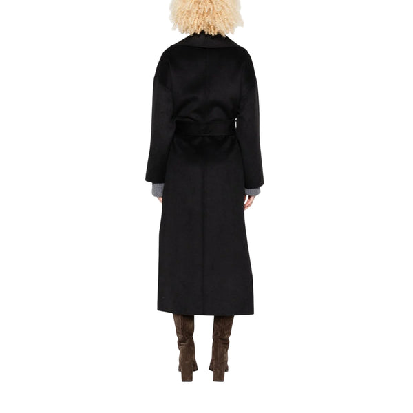 Cappotto lungo Donna con cintura sur ton Nero modella retro