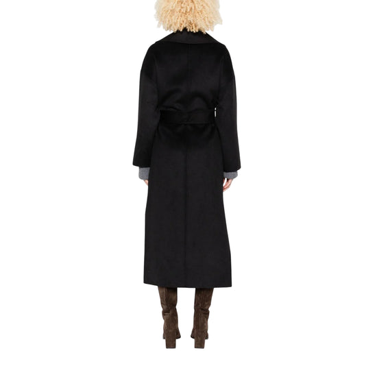Cappotto lungo Donna con cintura sur ton Nero modella retro