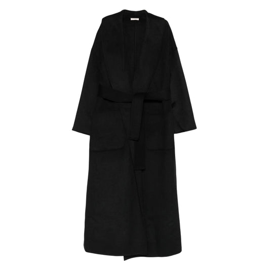 Cappotto lungo Donna con cintura sur ton Nero