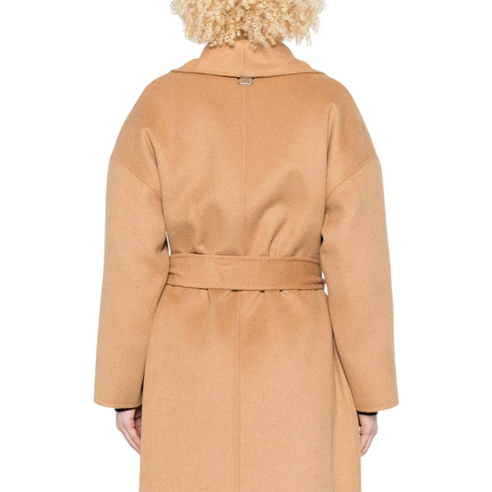 Cappotto lungo Donna con cintura sur ton marrone chiaro retro