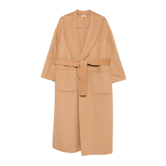 Cappotto lungo Donna con cintura sur ton marrone chiaro
