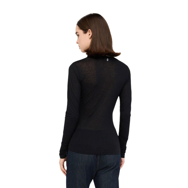 T-shirt Donna a maniche lunghe tinta unita nera modella retro