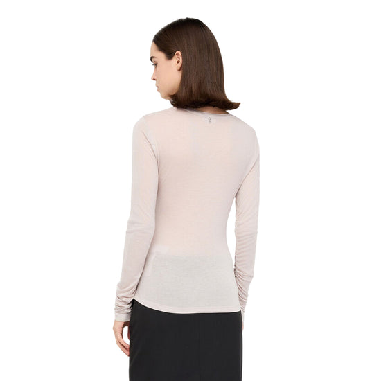 T-shirt Donna a maniche lunghe tinta unita beige modella retro