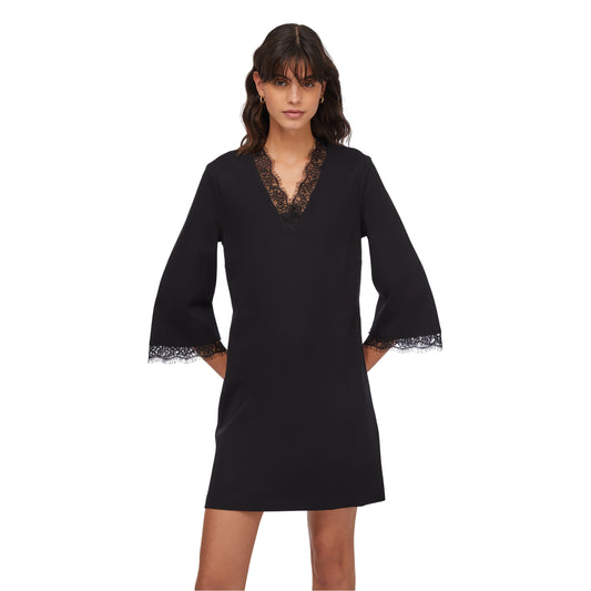 Abito corto Donna con dettagli in pizzo Nero modella frontale
