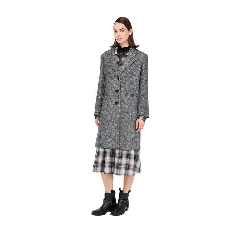 Cappotto Donna spinato in misto lana Grigio modella frontale