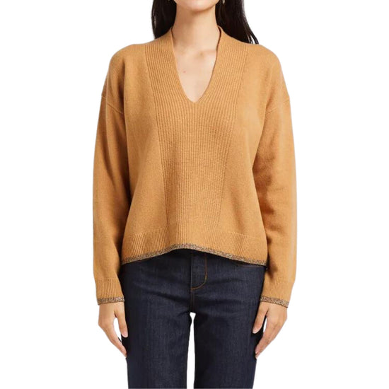 immagine frontale modella maglia beige da Donna LIU JO scollo a V