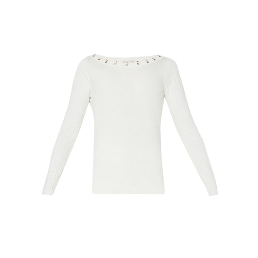 Women's sweater with eyelets at the neck