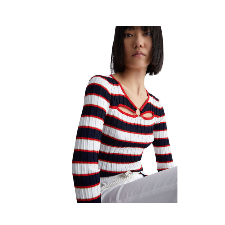Pull femme rayé avec découpe