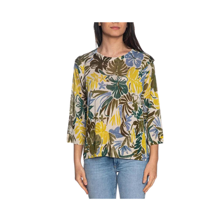 Women's crew-neck sweater with spotted pattern