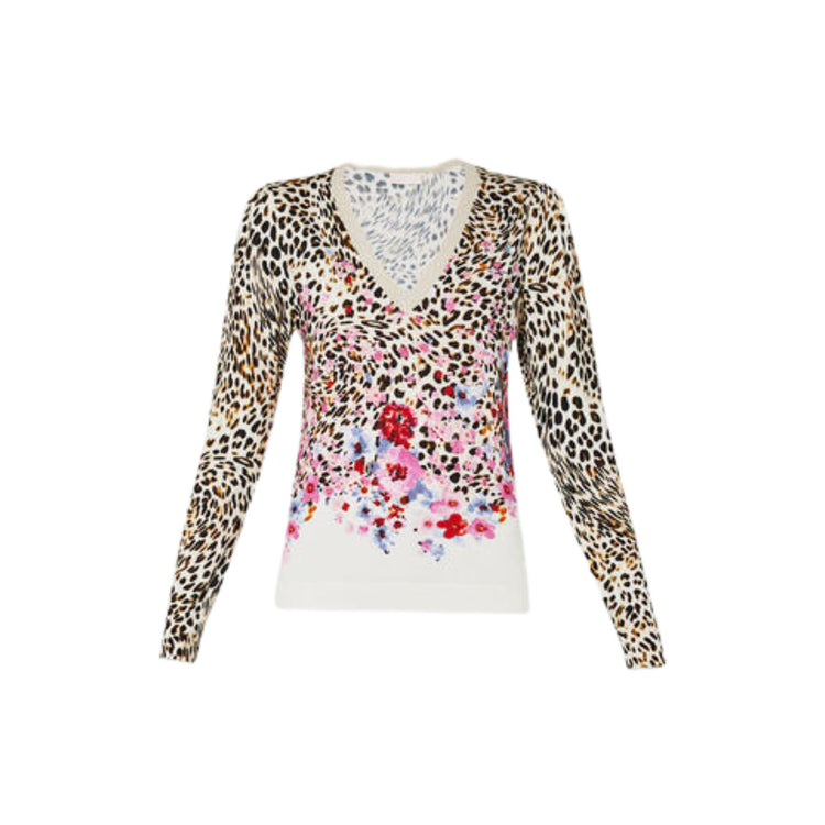 Pull animalier fleuri femme