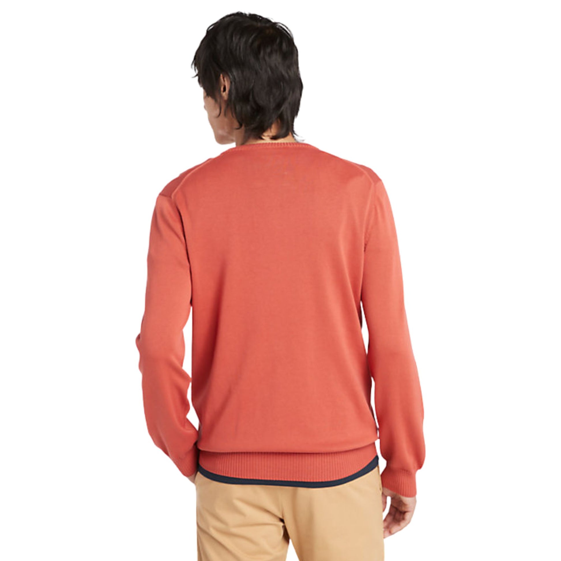 Retro modello con Maglione in cotone con girocollo e fondi a costine colore Rosso