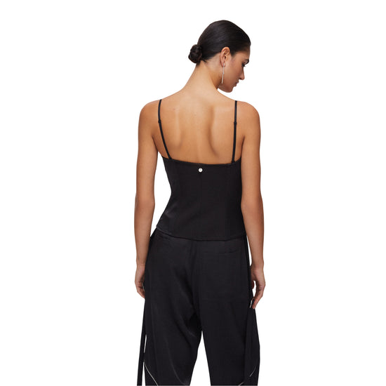 Top Bustiera Donna in raso nero modella retro