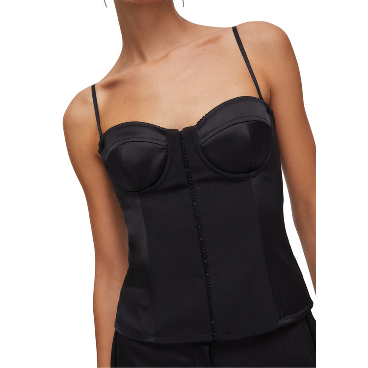 Top Bustiera Donna in raso nero modella