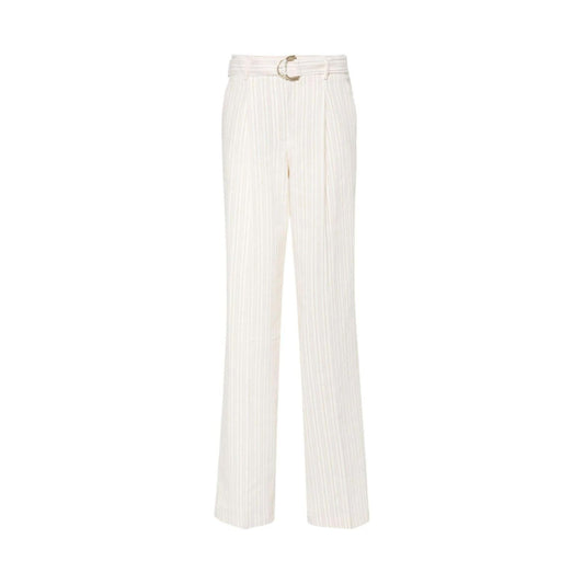 Pantalone in misto lino con motivo a righe verticali e cintura in vita 