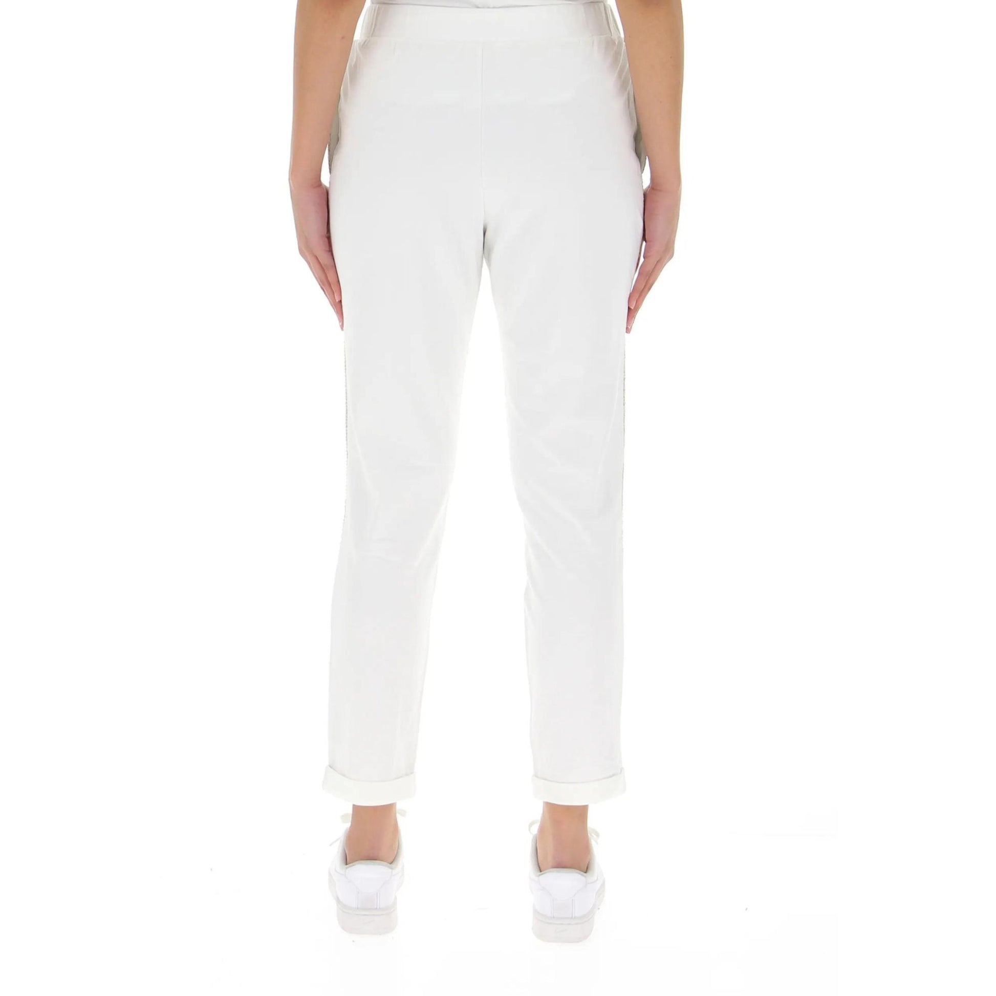 Retro Pantalone in felpa con bande laterali in contrasto e risvolto sul fondo colore Bianco