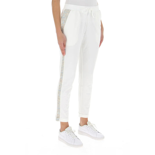 Pantalone in felpa con bande laterali in contrasto e risvolto sul fondo colore Bianco