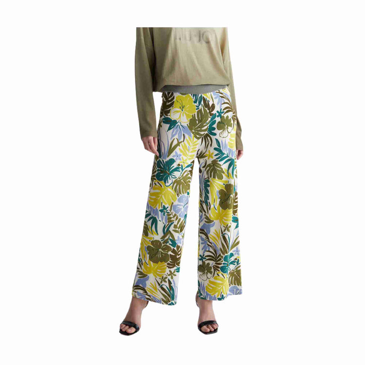 Pantalone Donna con stampa floreale e inserti in lurex