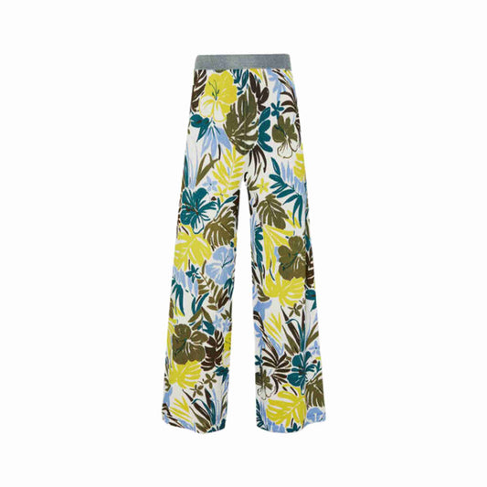 Pantalone Donna con stampa floreale e inserti in lurex