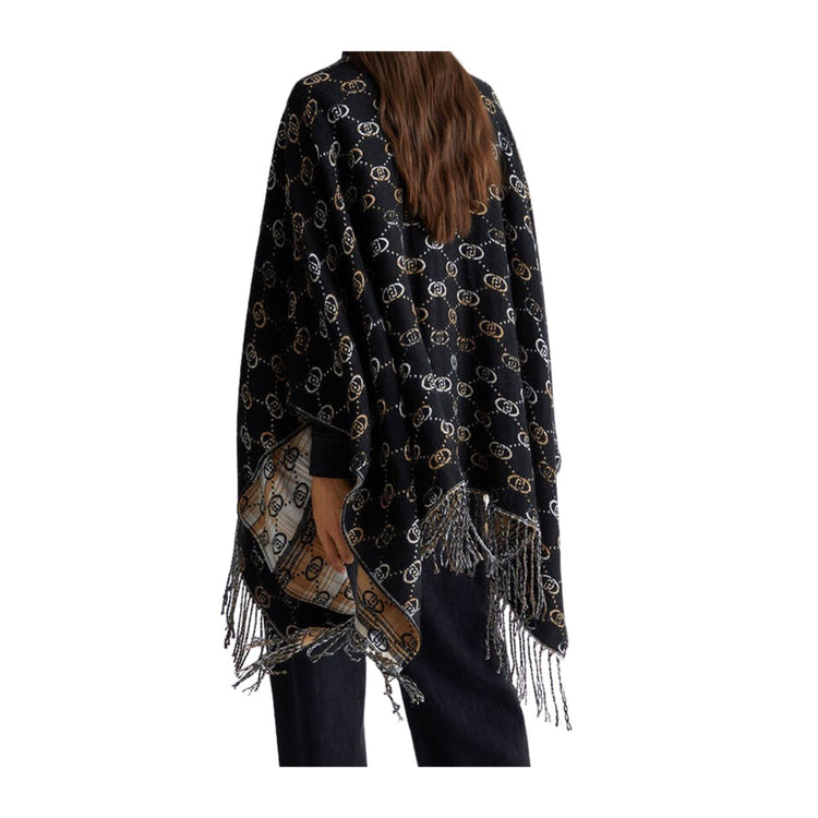 Retro Poncho con logo jacquard all over Nero