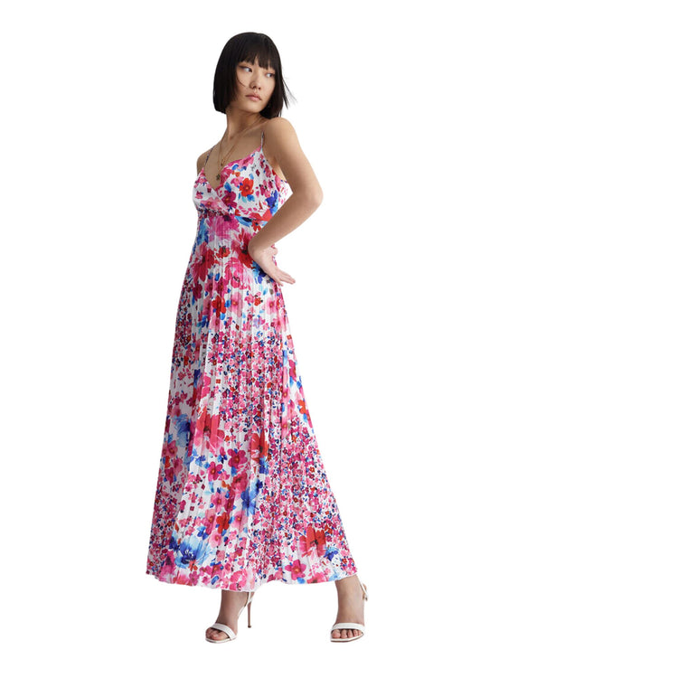 Women's printed satin dress - Foulard print