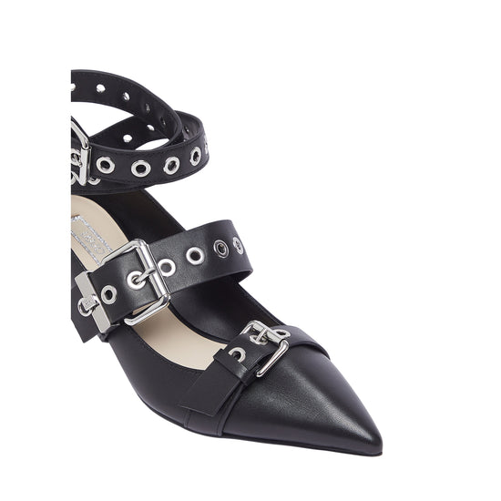 Décolleté Donna in pelle nera con fibbie