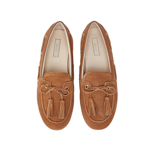 Mocassini Donna in suede con nappine marrone