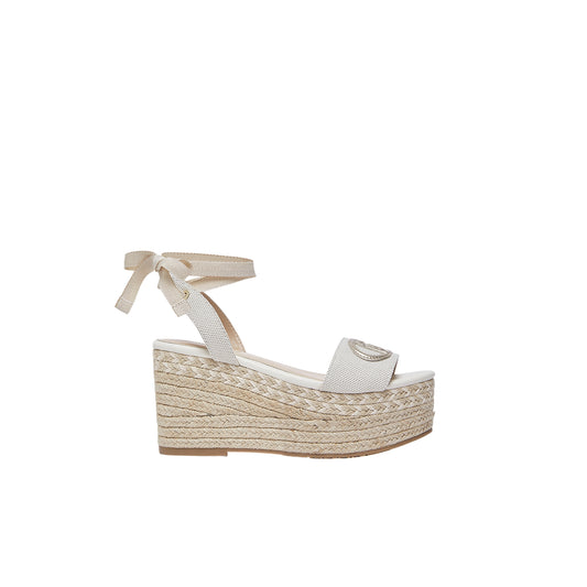 Sandali con zeppa da donna in bianco e lacci regolabili