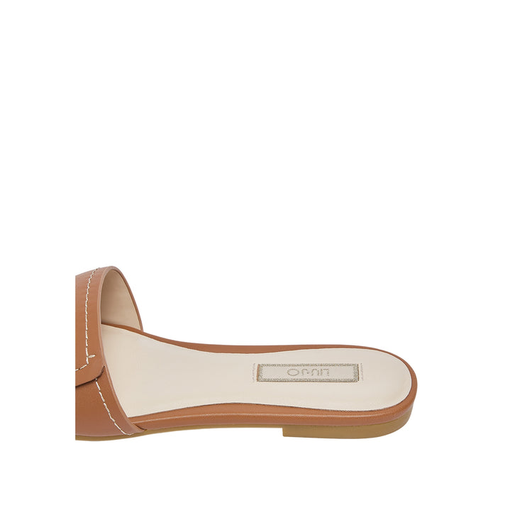 Ciabatte flat in pelle marrone con logo oro